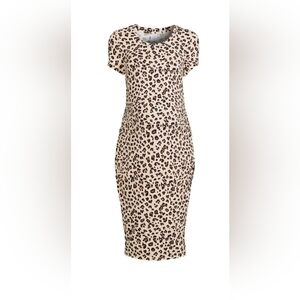 Time and Tru NEW Maternity Dress Leopard Animal Print Side Ruched Midi